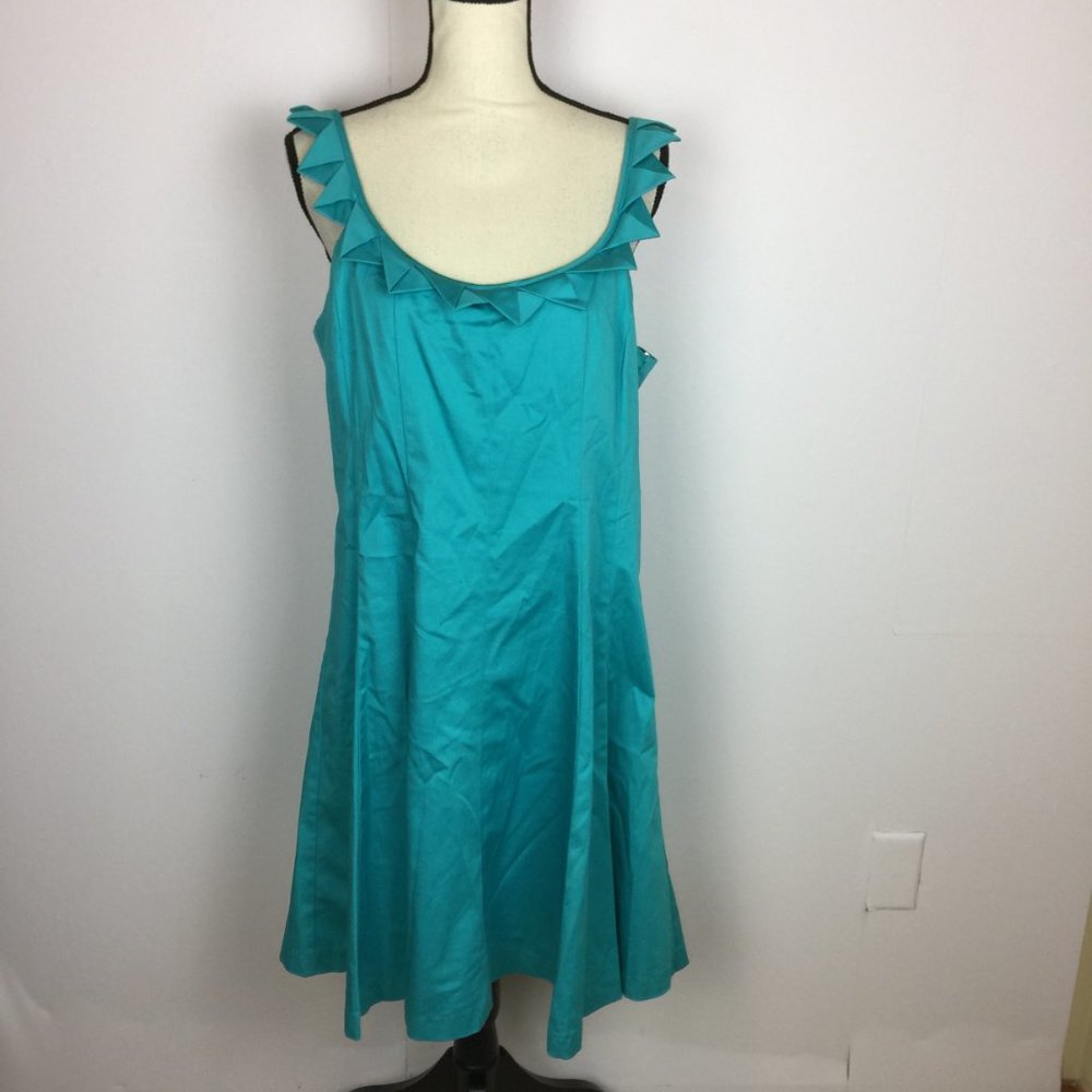 NEW!! K Studio Collection A-Line Dress Size 14 Blue Teal Sleeveless Cotton